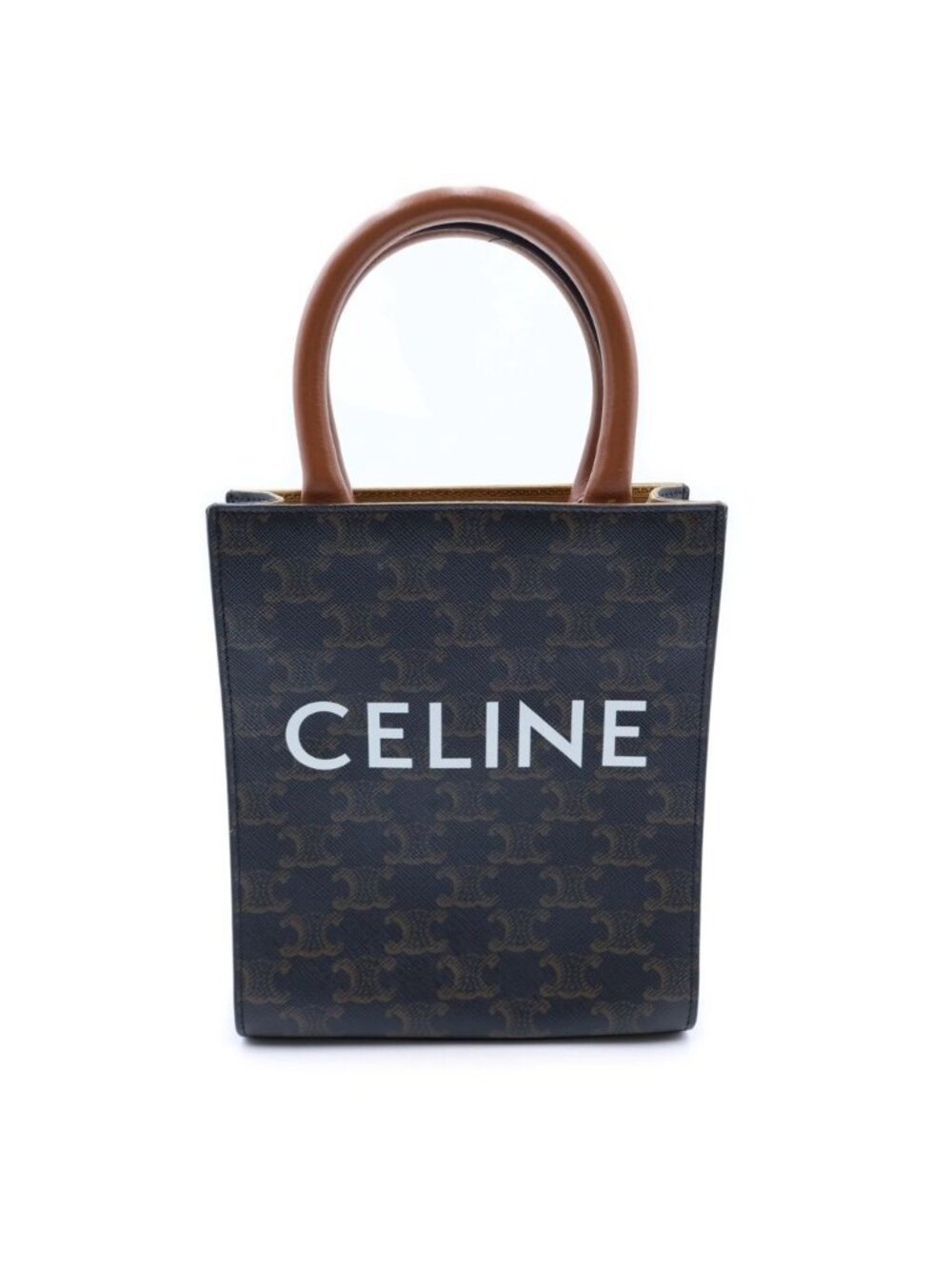 Celine Vertical Cabas Mini 2-Way Shoulder Bag Mini Brown Leather Gold